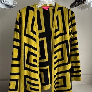 Sunny Leigh Yellow and Black Geometric Cardigan